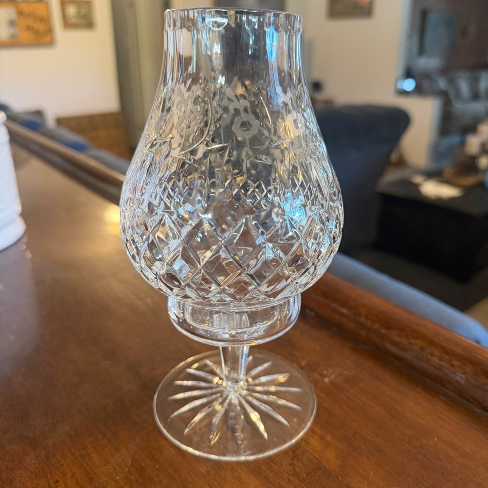 Vintage Crystal Hurricane Candle Holder Etched Floral Diamond 2 Piece Clear 7.5" - Picture 16 of 16